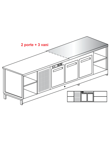 Banco bar - Refrigerated - N. 2 doors + 3 rooms - Stainless steel - cm 300 x 68.8 x 95.1 h