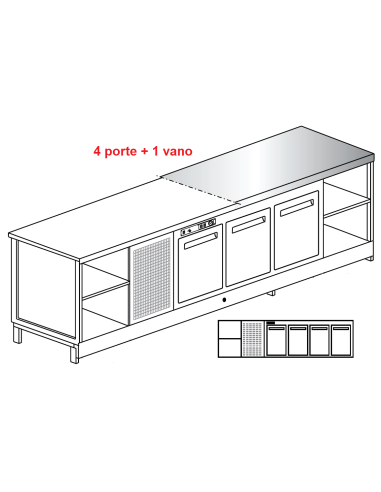 Banco bar - Refrigerated - N. 4 doors + 1 compartment - Stainless steel - cm 300 x 68.8 x 95.1 h