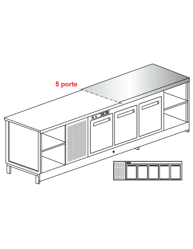 Banco bar - Refrigerated - N. 5 doors - Stainless steel - cm 300 x 68.8 x 95.1 h