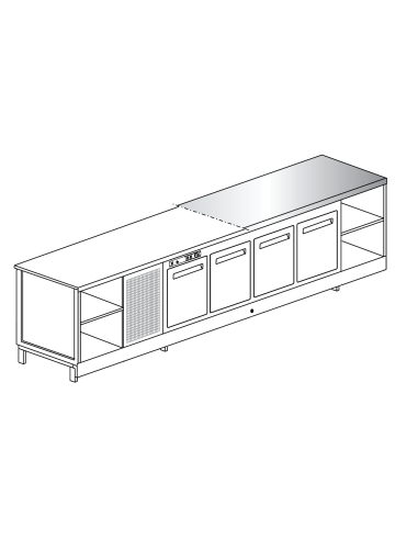 Banco bar - Refrigerated - N. 4 doors + 2 rooms - Stainless steel top - cm 350 x 68.8 x 95.1 h