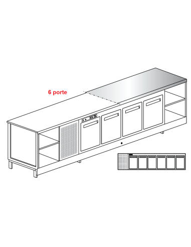 Banco bar - Refrigerated - N. 6 doors - Stainless steel - cm 350 x 68.8 x 95.1 h