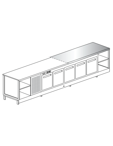 Banco bar - Refrigerated - N. 5 doors + 2 rooms - Stainless steel top - cm 400 x 68.8 x 95.1 h