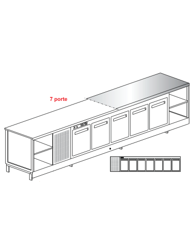 Banco bar - Refrigerated - N. 7 doors - Stainless steel - cm 400 x 68.8 x 95.1 h