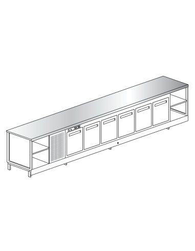 Banco bar - Refrigerated - N. 6 doors + 2 rooms - Stainless steel top - cm 450 x 68.8 x 95.1 h