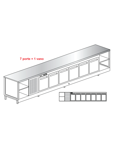 Banco bar - Refrigerated - N. 7 doors + 1 compartment - Stainless steel - cm 450 x 68.8 x 95.1 h