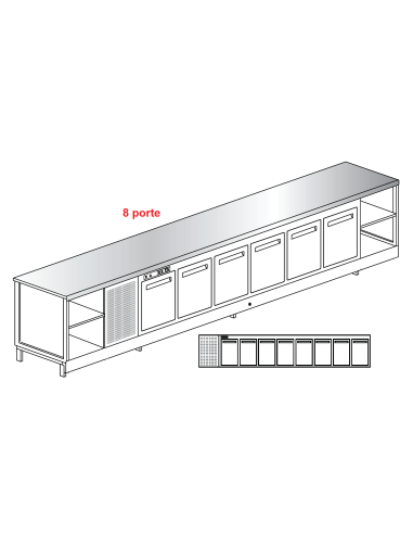 Banco bar - Refrigerated - N. 8 doors - Stainless steel - cm 450 x 68.8 x 95.1 h