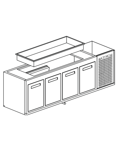Cella da incasso - Refrigerata - Con vasca - N. 4 porte - cm 250 x 68.5 x 77 h
