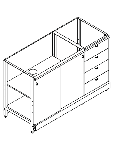 Retro base neutra - sliding doors and drawers - cm 150 x 39.6/54.6/64.1 x 100 h