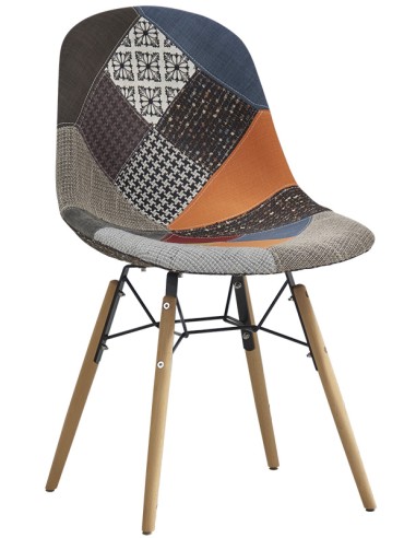 Chair - Beech and painted metal - Padded shell - Fabric - cm 45 x 40 x 89 h