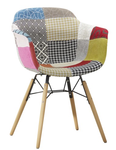 Chair - Beech and painted metal - Padded shell - Fabric - cm 42 x 40 x 80 h