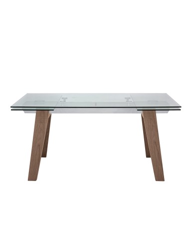 Tavolo - Alluminio - Gambe in legno - Piano allungabile in cristallo - cm 160+40+40 x 90 x 75 h