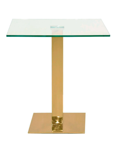 Tavolo - Acciaio inox ottonato - Piano in vetro temperato -  cm 70 x 70 x 75 h
