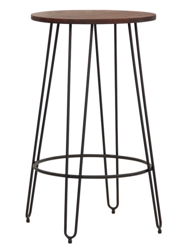 Table - Painted metal - Holm wood top - cm Ø 60 x 105 h