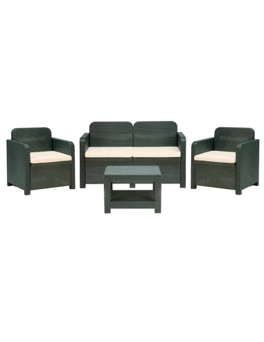Rattan Set - Dos sillones - Sofa 2 asientos - Mesa cm 61 x 53 x 42 h