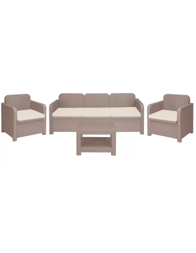 Rattan Set - Dos sillones - Sofa 3 asientos - Mesa cm 61 x 53 x 42 h