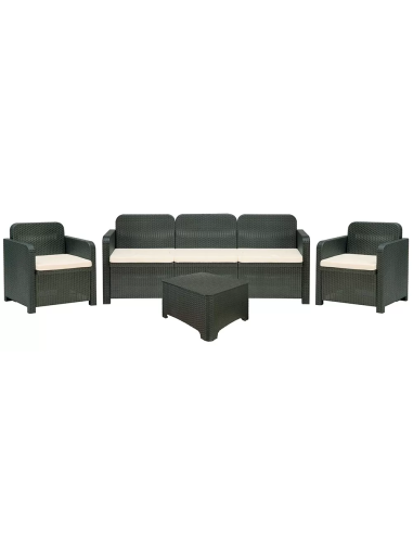 Rattan Set - Dos sillones - Sofa 3 asientos - Mesa cm 67.5 x 57 x 40 h