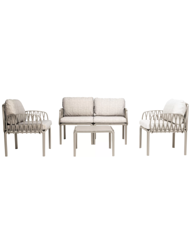 Set de polipropileno y fibra de vidrio - Dos sillones - Sofa 2 asientos - Mesa cm 62 x 62
