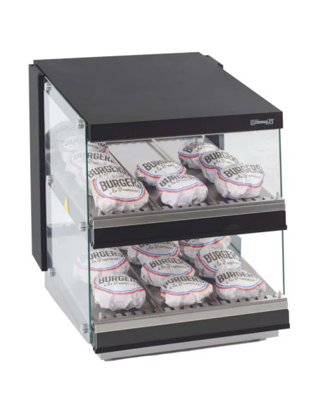 Professional countertop hamburger warmer with heated sloped surface for fast food – N. 2 shelves - cm 55