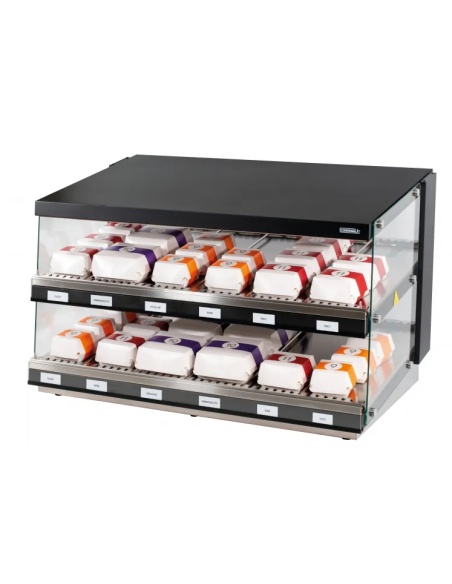 Professional countertop hamburger warmer with heated sloped surface for fast food – N. 2 shelves - cm 110.6