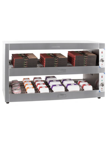 Heated hamburger display case with 2 shelves - cm 150