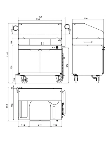 Heated trolley - N. 7 porcelain vases - Front glass - cm 90.3 x 62.5 x 115 h