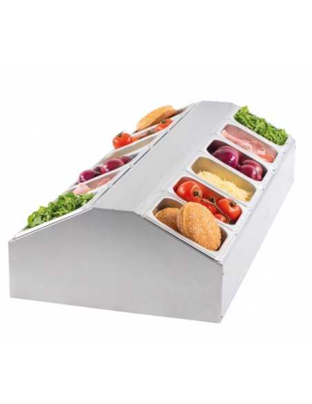 Portaingredientes profesional de sobremesa de acero inoxidable con 12 cubetas GN, 1/, 6 – Central