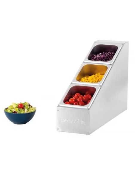 Portaingredientes profesional neutro de acero inoxidable con 3 bandejas GN, 1/, 6