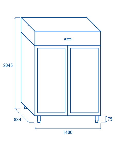 Armario refrigerado temperatura positiva +2°/ +10°C - Capacidad 1255 lt - cm 140 x 89,1 x 204,5 h