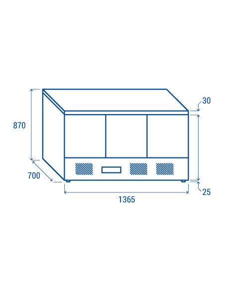 Saladette refrigerata - N. 3 porte - cm 136.5 x 70 x 87 h