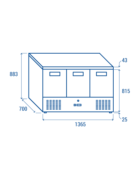 Saladette - N.3 puertas - Temperatura -10°C / -20°C - cm 136.5 x 70 x 88.3 h