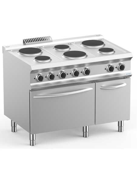 Cocina eléctrica profesional con 6 placas redondas - Energía 3 x kW 1,5 + 3 x kW 2,6 - Horno eléctrico - cm 110 x 73 x 85 h