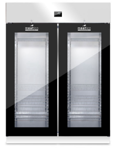 Meat display case with double glass door with black profiles - cm 150 x 85 x 208 h 2