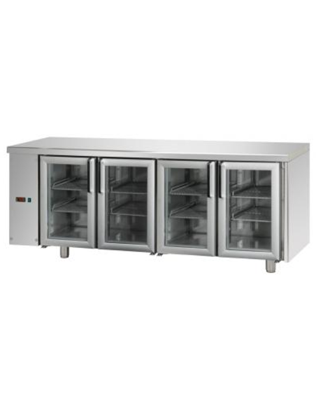 Refrigerated table without left-side unit and with 4 glass doors - Temperature +0° +10°C - cm 211 x 70 x 80/101h