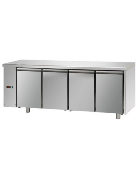 Mesa refrigerada sin unidad de refrigeración en el lado izquierdo con 4 puertas - Temperatura +0° +10°C - cm 211 x 70 x 80/101h