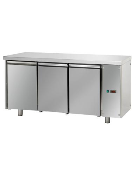 Mesa refrigerada sin unidad de refrigeración, con 3 puertas a la derecha - Temperatura +2° +8°C - cm 166 x 70 x 80/101h