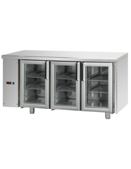 Mesa refrigerada - Sin grupo izquierdo - N.3 puertas de vidrio..- cm 166 x 70 x 80/101h