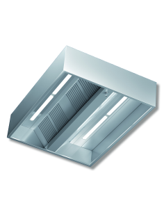 Central hood with motor - Depth 130 - From 120 to 300 cm - Steel AISI 430 - Plafoniera e neon