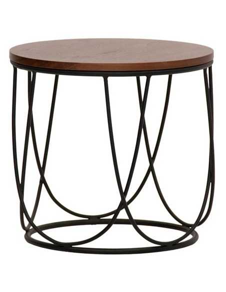 Table - Painted metal - Wood top - cm Ø 42 x 40 h