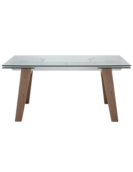 Table - Aluminium - Wooden legs - Extensible top in crystal - cm 160+40+40 x 90 x 75 h