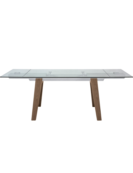 Mesa - Aluminio - patas de madera - Extensible parte superior en cristal - cm 160+40+40 x 90 x 75 h