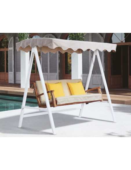 Dondolo - Scocca in teak - Cuscini in tessuto - cm 200 x 123 x 195 h