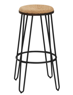 Stool - Painted metal - Adjustable seat in wood and cork...