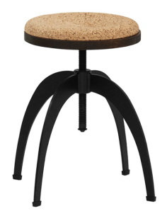 Stool - Painted metal - Adjustable seat in wood and cork...