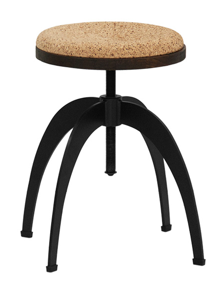 Taburete - Metal pintado - Asiento ajustable en madera y corcho - cm 33 Ø x 43/60 h
