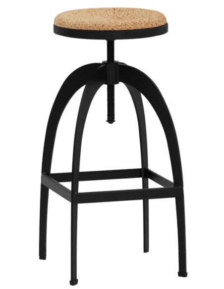 Sgabello - Metallo verniciato - Seduta regolabile in legno e sughero - cm 33 Ø x 69/89 h