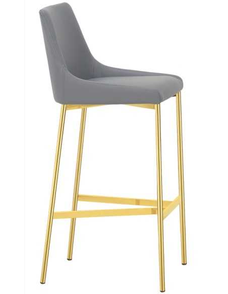 Sgabello - Metallo ottone satinato - Seduta e schienale imbottiti - cm 40 x 40 x 102 h