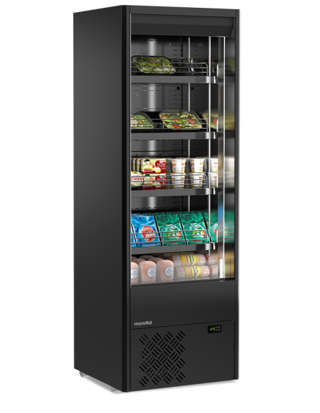 Espositore murale - Temperatura 0° + 4°C - Ventilato - Colore nero - Tenda notte di serie - Cm 68.5 x 64 x 198.1 h