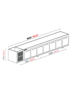 Recessed hood - Refrigerated - N. 7 doors - cm 400 x 53.5...