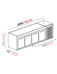 Recessed hood - Refrigerated - N. 4 doors - cm 250 x 68.5...