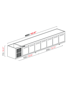 Recessed hood - Refrigerated - N. 7 doors - cm 400 x 63 x...